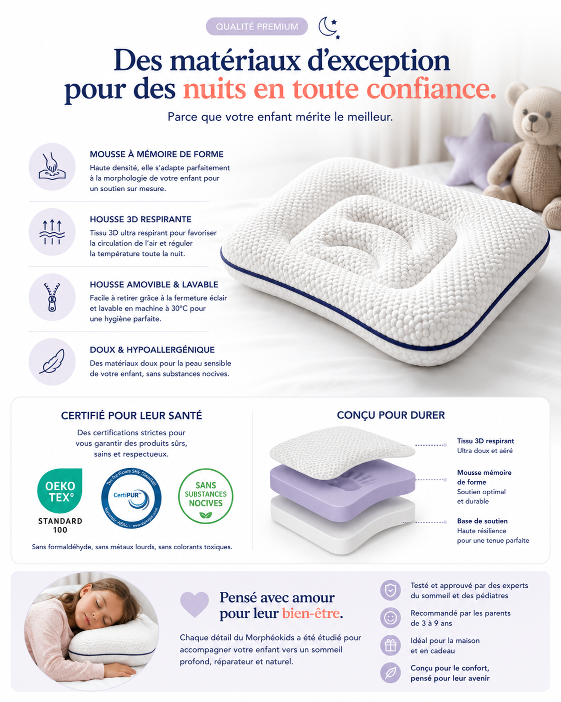 Oreiller ergonomique Morphéokids — 3-9 ans