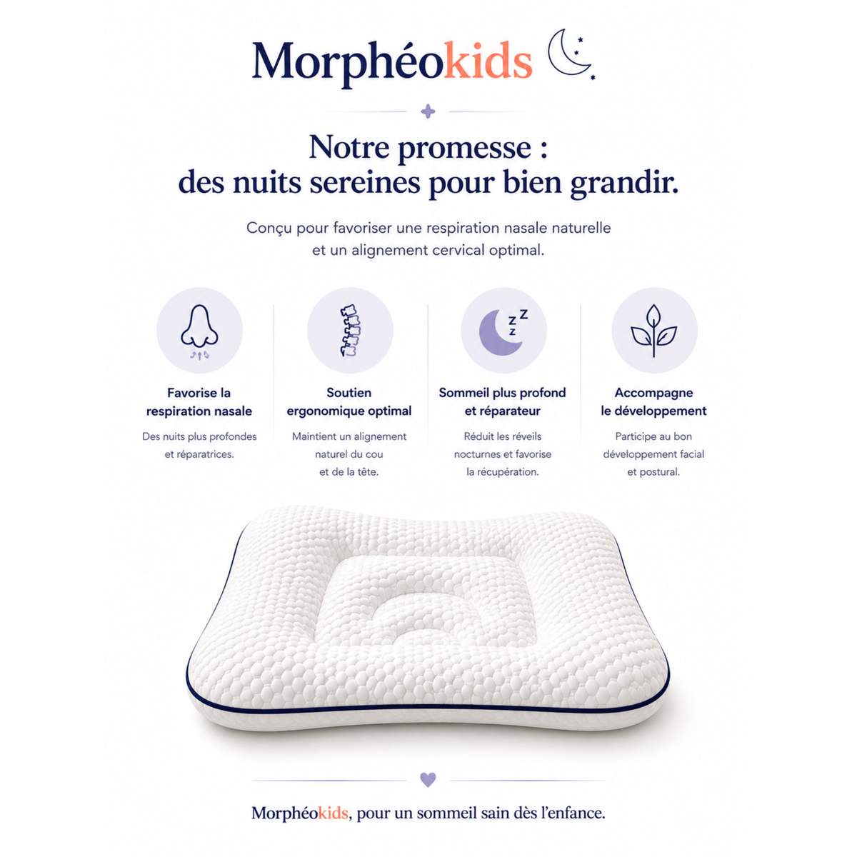 Oreiller ergonomique Morphéokids — vue de profil